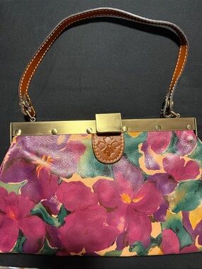 PATRICIA NASH FERRARA FRAME SATCHEL BLOOM ROMANCE PRINT ON ITALIAN LEATHER